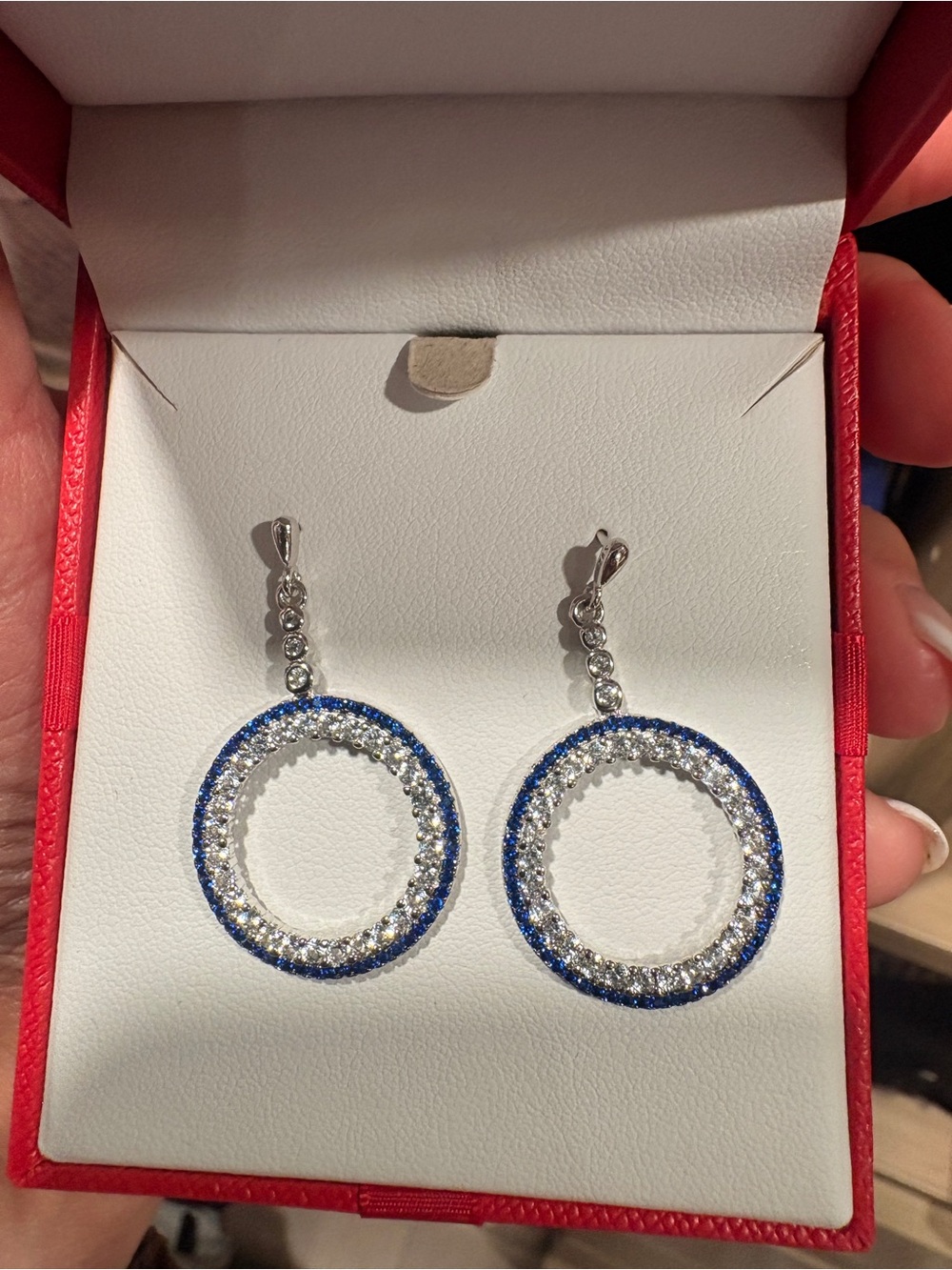 Elegant Blue and Silver Crystal Circle Drop Earrings - Women Jewelry